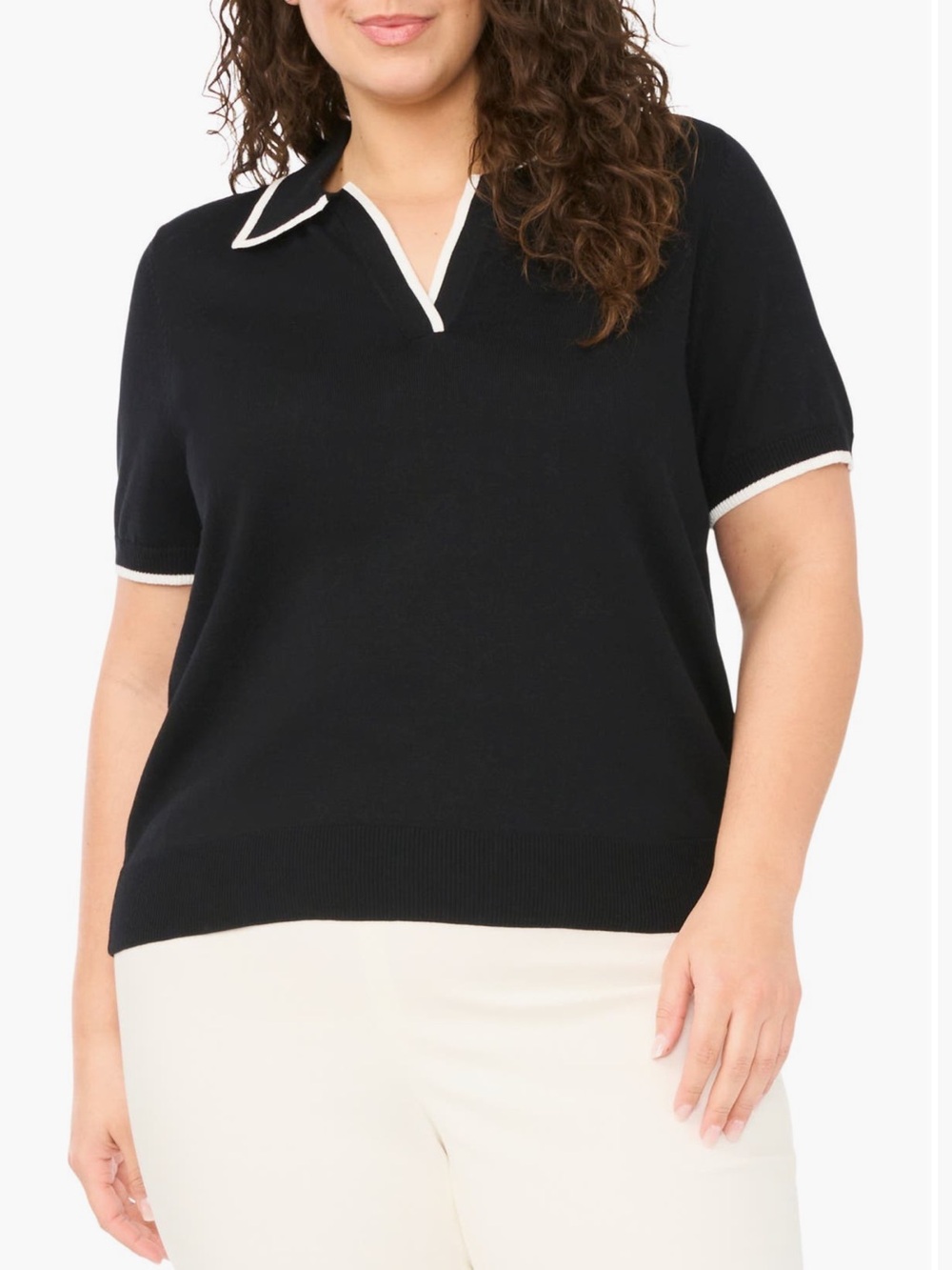 Women’s Halogen Black Knit Polo with White Trim, 3X - Picture 12 of 12